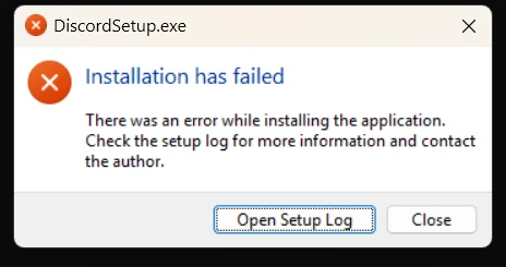 DiscordSetup.exe installation has failed dialog
