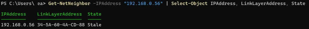 Get-NetNeighbor returning Stale state for target IP 192.168.0.56