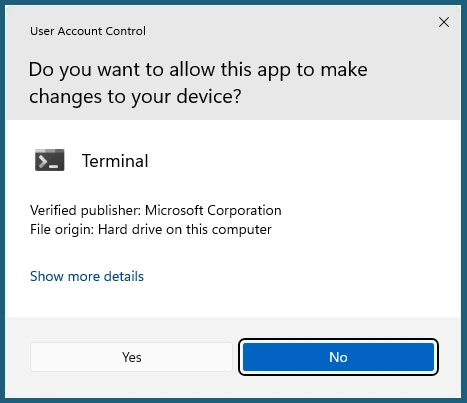 User Account Control prompt