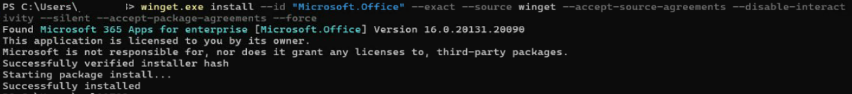 Microsoft 365 winget installation succeeded after Quick Repair
