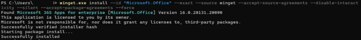Microsoft 365 winget installation succeeded after Quick Repair