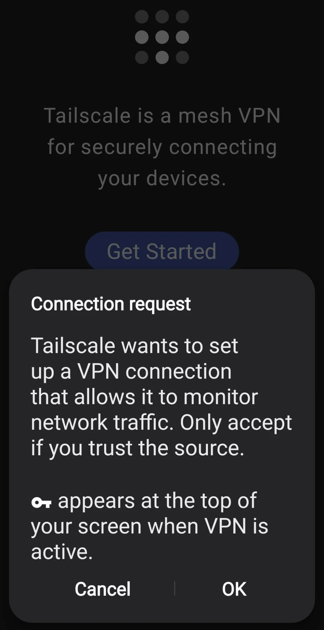 Tailscale sign-in screen on Android